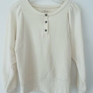 Madewell Cream Puff Sleeve Henley Sweatshirt